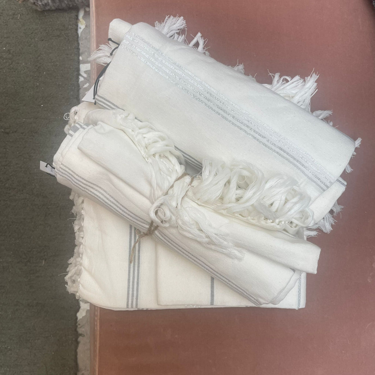 Fouta Madam Stoltz - Blanc rayé - Nad Yut
