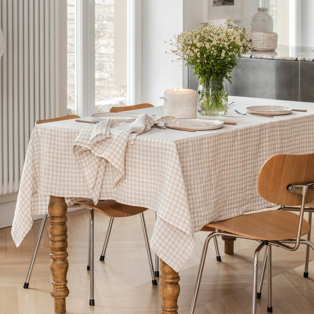 Magic Linen, Nappe en lin 150x250 - Vichy Naturel