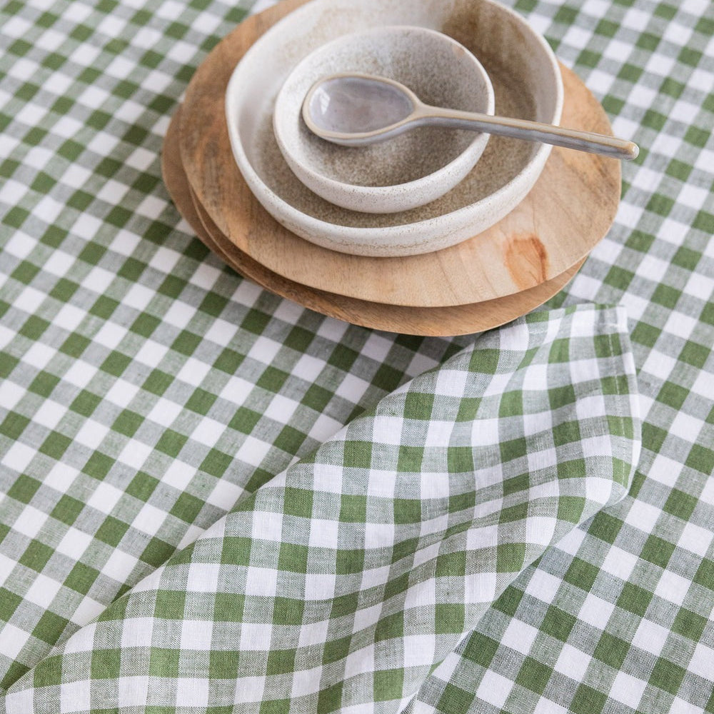 Magic Linen, Nappe en lin 150x250 - Vichy Vert forêt
