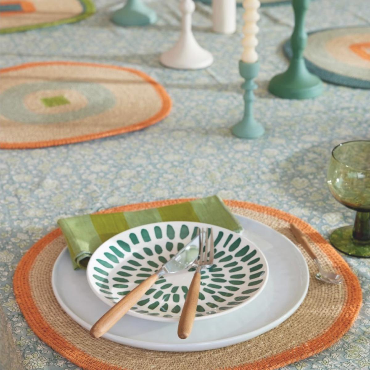Bonheur du jour, Nappe rectangle 170x250 - Arushi Blue Green