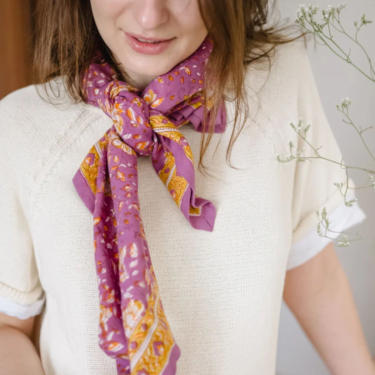 Bindi Atelier, Grand Foulard Indien - Folk Story Pink