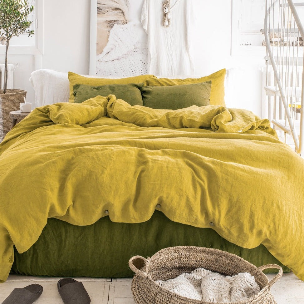Drap housse en lin Magic Linen -  Olive green