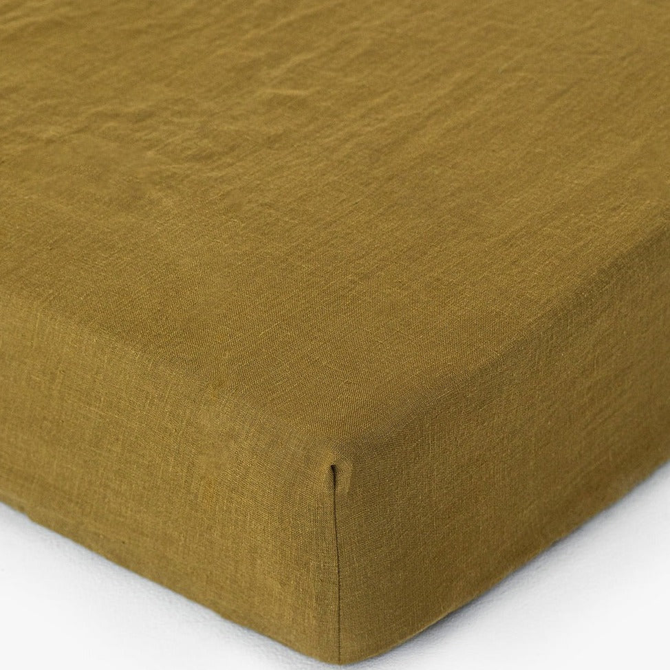 Drap housse en lin Magic Linen -  Olive green