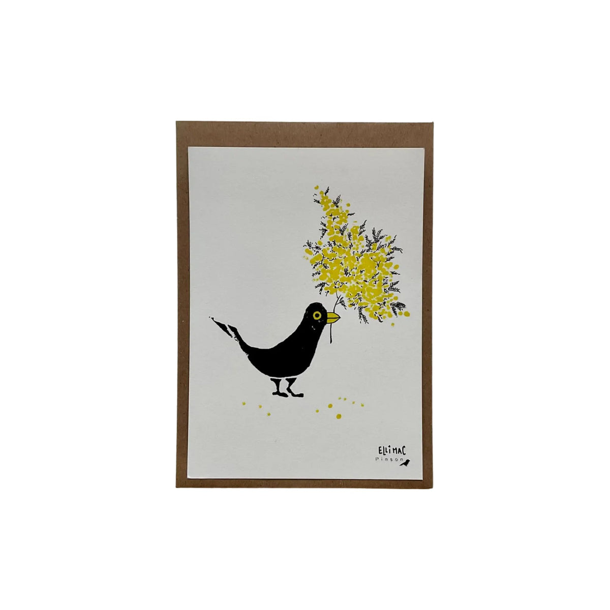 Petite carte A6 - Merle et Mimosa - Nad Yut