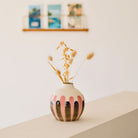 Oustao, Soliflore en céramique - Mediterranea Rayures rose&vert